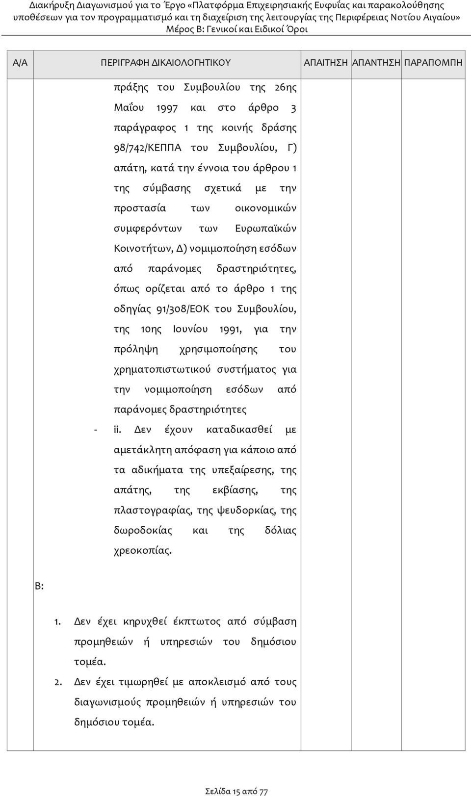 οδηγίας 91/308/ΕΟΚ του Συμβουλίου, της 10ης Ιουνίου 1991, για την πρόληψη χρησιμοποίησης του χρηματοπιστωτικού συστήματος για την νομιμοποίηση εσόδων από παράνομες δραστηριότητες - ii.