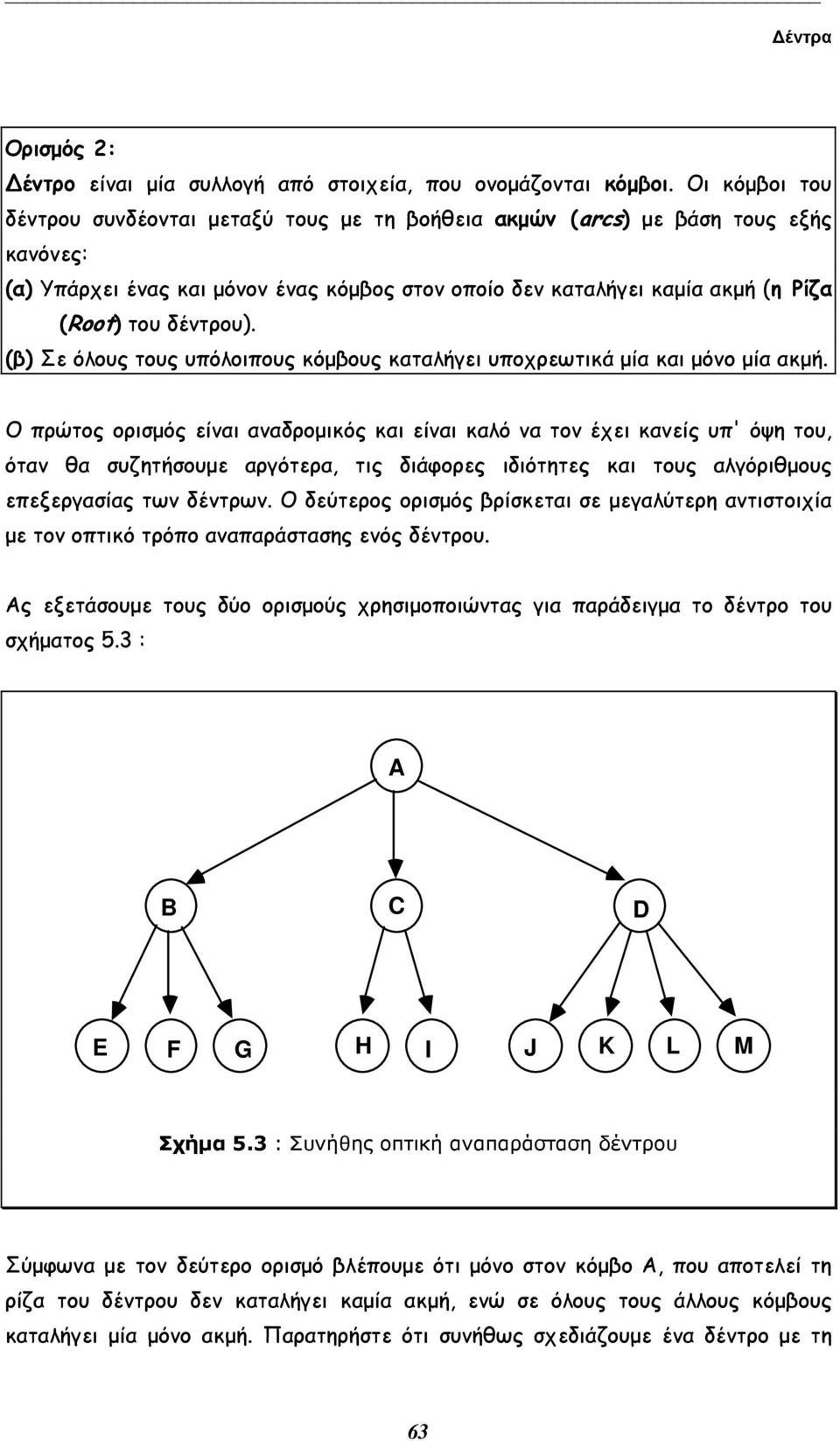 δέντρου). (β) Σε όλους τους υπόλοιπους κόµβους καταλήγει υποχρεωτικά µία και µόνο µία ακµή.