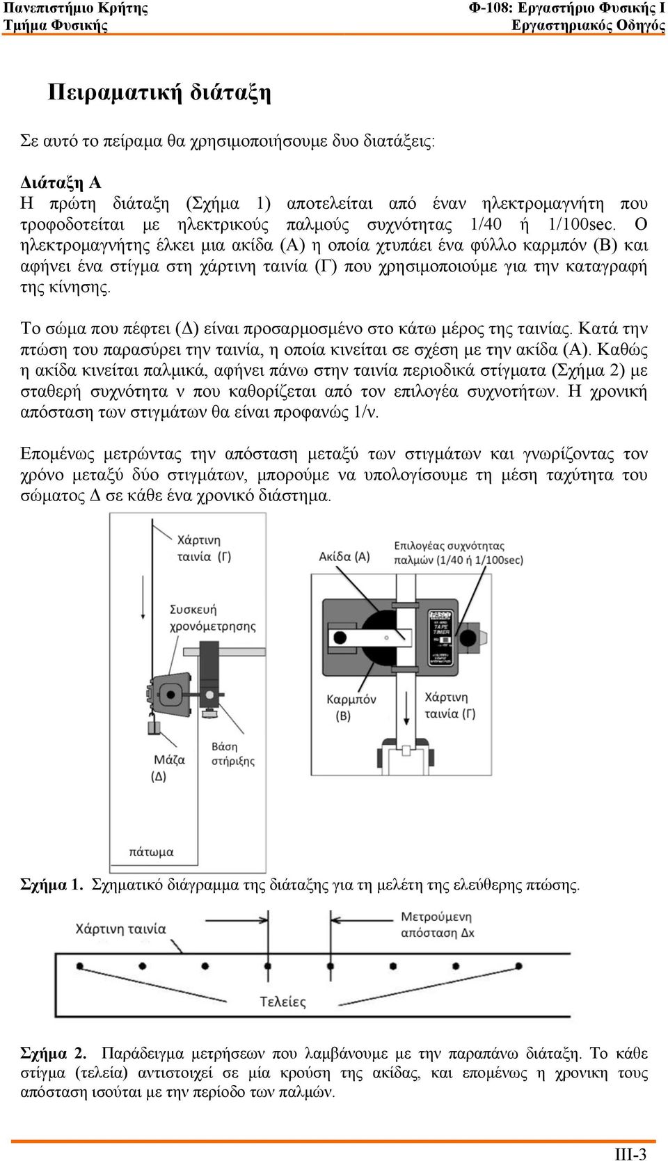 Το σώµα που πέφτει (Δ) είναι προσαρµοσµένο στο κάτω µέρος της ταινίας. Κατά την πτώση του παρασύρει την ταινία, η οποία κινείται σε σχέση µε την ακίδα (Α).