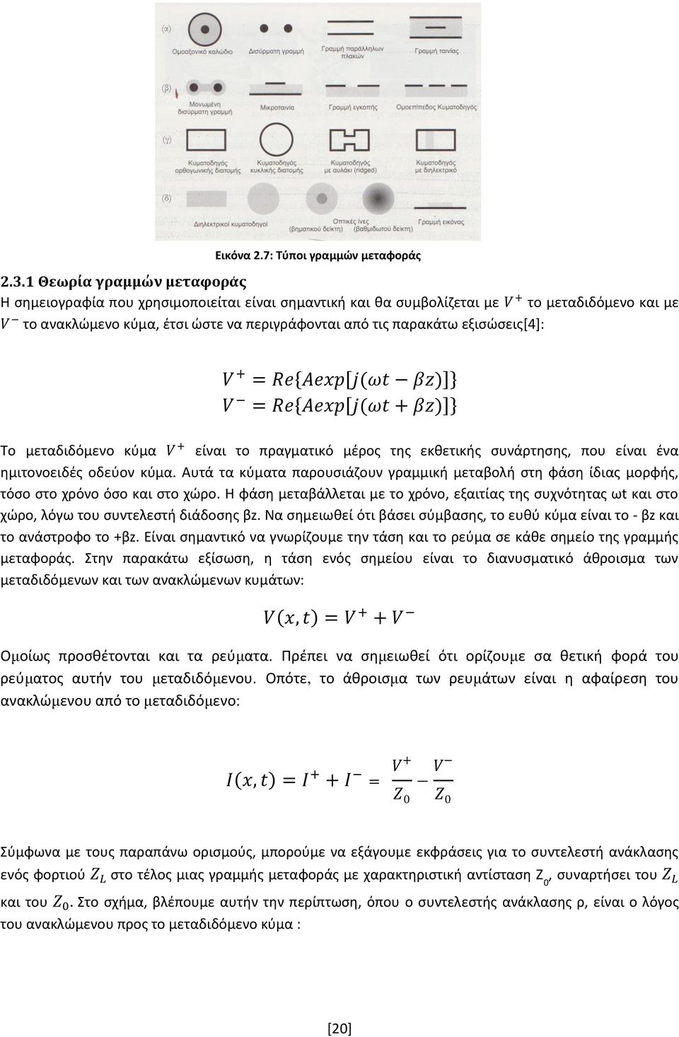 εξιςϊςεισ[4]: Το μεταδιδόμενο κφμα είναι το πραγματικό μζροσ τθσ εκκετικισ ςυνάρτθςθσ, που είναι ζνα θμιτονοειδζσ οδεφον κφμα.