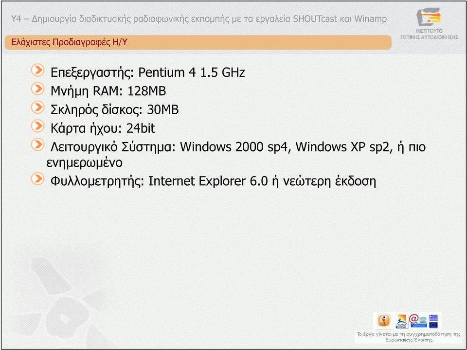 24bit Λειτουργικό Σύστηµα: Windows 2000 sp4, Windows XP sp2,