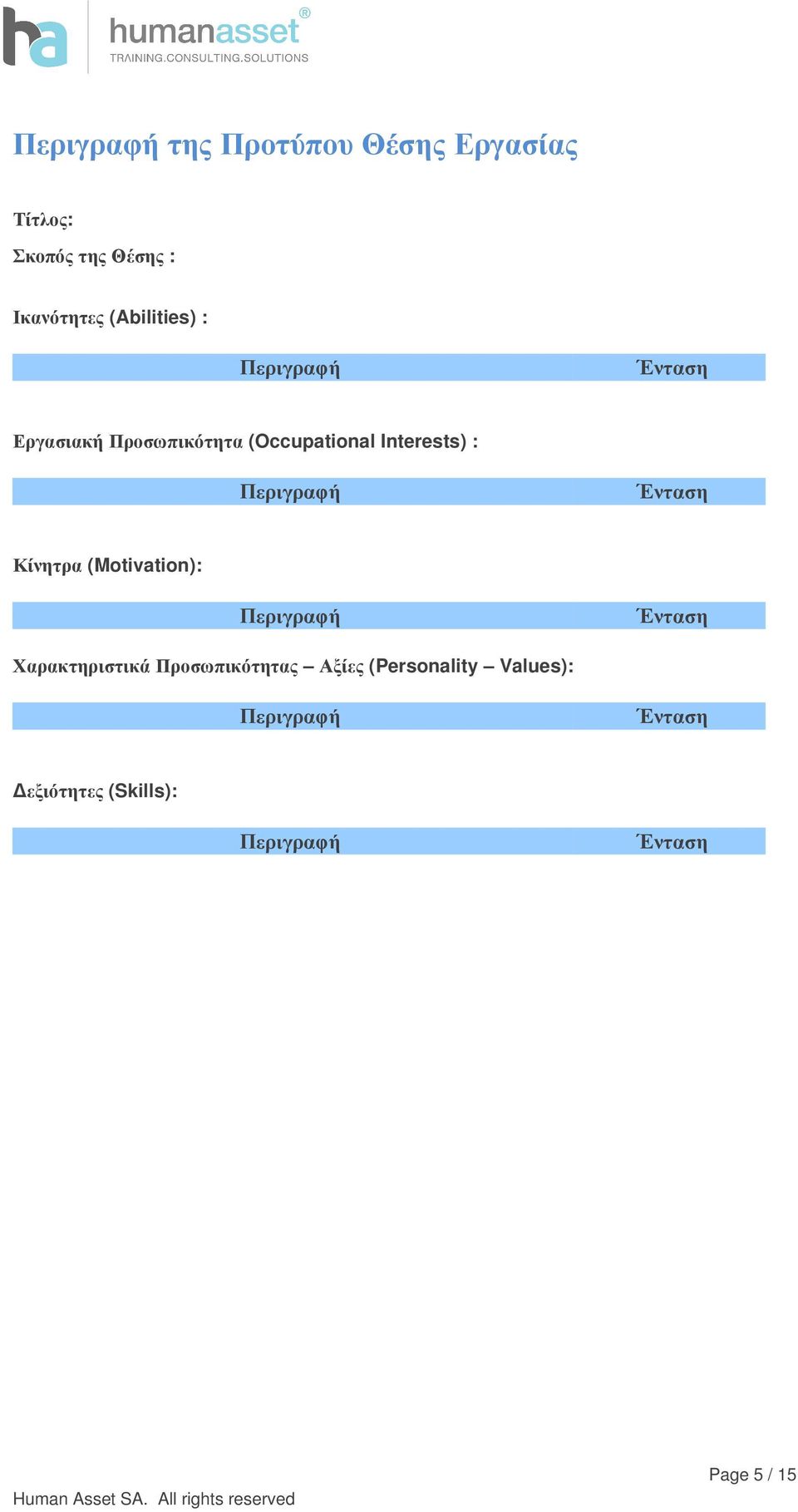 Περιγραφή Ένταση Κίνητρα ( Motivation): Περιγραφή Ένταση Χαρακτηριστικά Προσωπικότητας