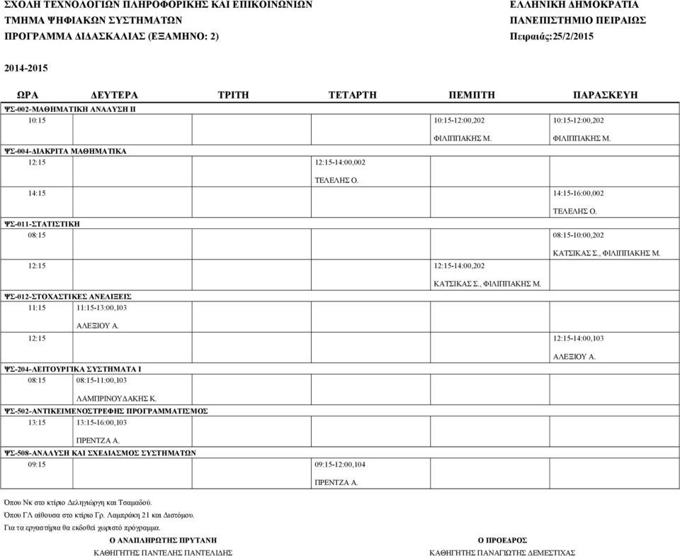 ΨΣ-012-ΣΤΟΧΑΣΤΙΚΕΣ ΑΝΕΛΙΞΕΙΣ 11:15 11:15-13:00,103 ΚΑΤΣΙΚΑΣ Σ., ΦΙΛΙΠΠΑΚΗΣ Μ.