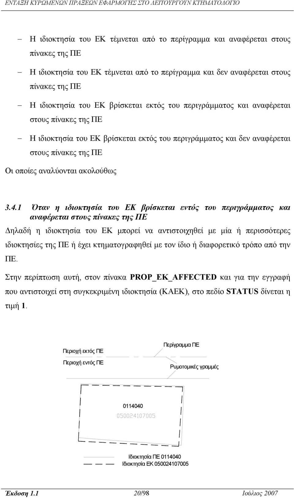 1 Όταν η ιδιοκτησία του ΕΚ βρίσκεται εντός του περιγράµµατος και αναφέρεται στους πίνακες της ΠΕ ηλαδή η ιδιοκτησία του ΕΚ µπορεί να αντιστοιχηθεί µε µία ή περισσότερες ιδιοκτησίες της ΠΕ ή έχει