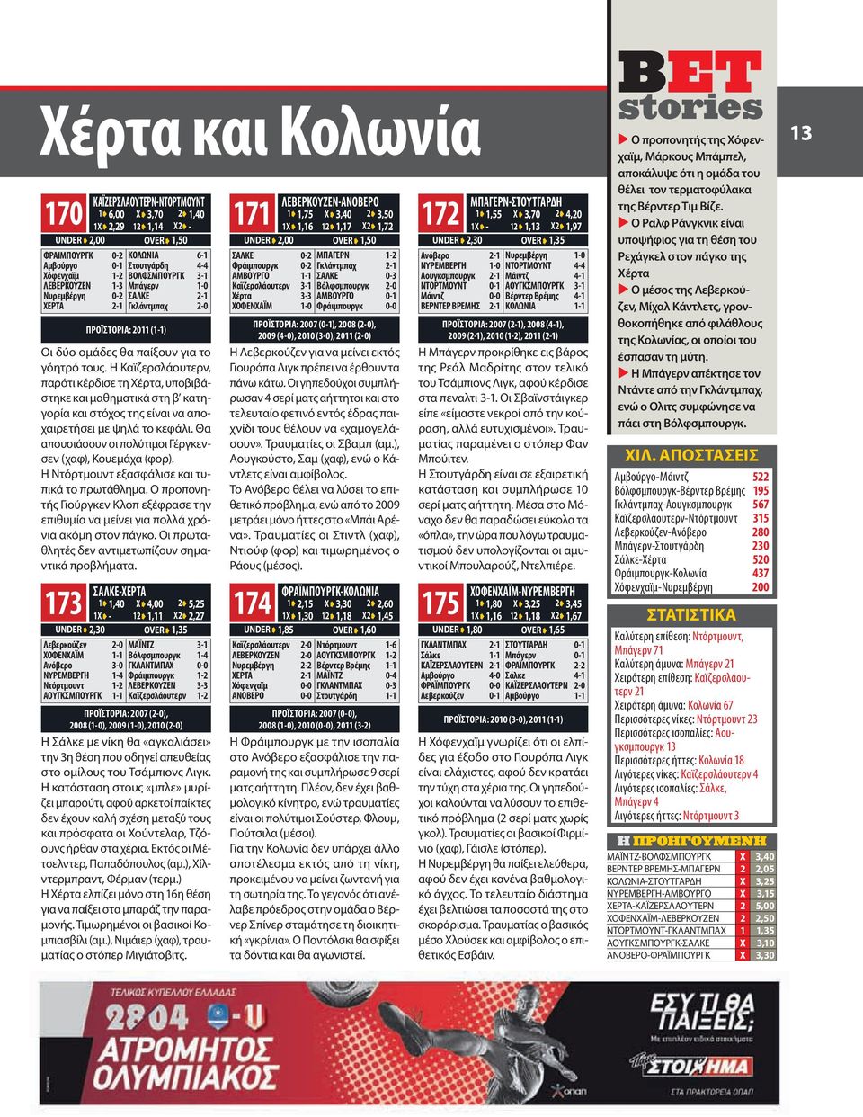 ομάδες θα παίξουν για το γόητρό τους. Η Καϊζερσλάουτερν, παρότι κέρδισε τη Χέρτα, υποβιβάστηκε και μαθηματικά στη β κατηγορία και στόχος της είναι να αποχαιρετήσει με ψηλά το κεφάλι.