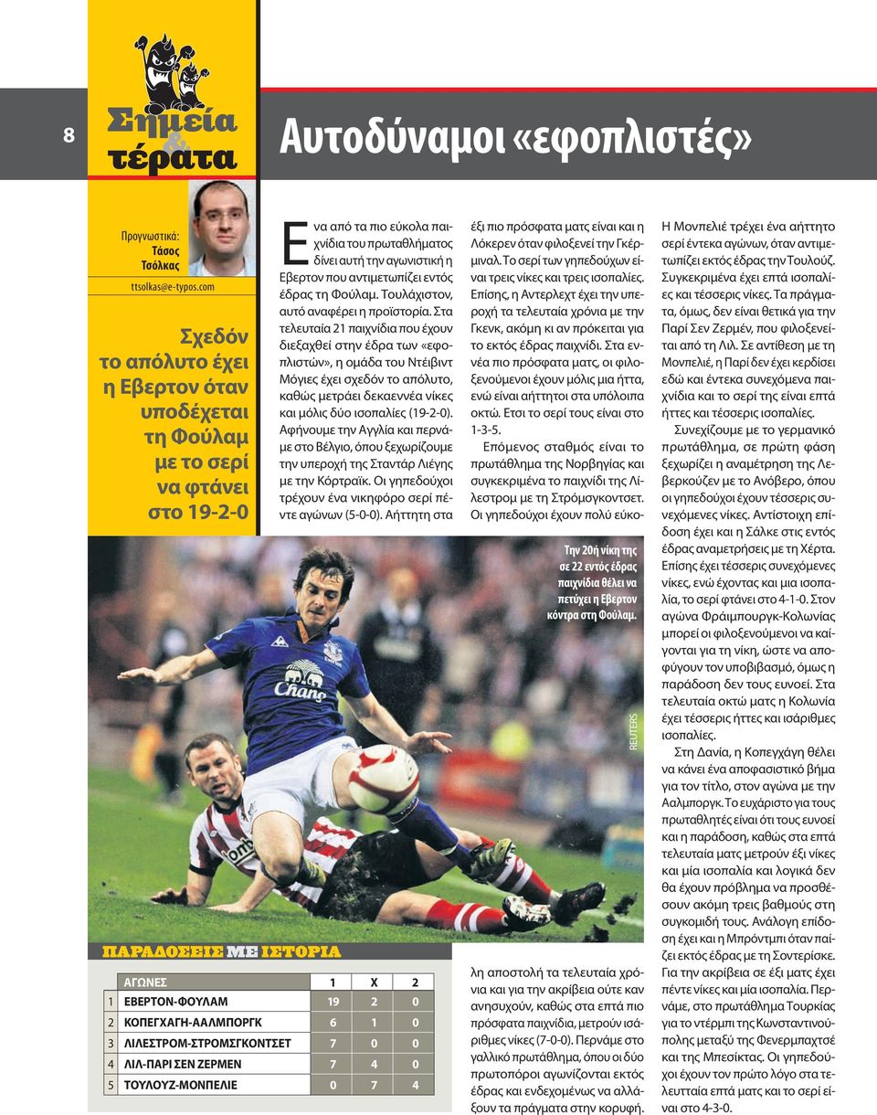 Εβερτον που αντιμετωπίζει εντός έδρας τη Φούλαμ. Τουλάχιστον, αυτό αναφέρει η προϊστορία.