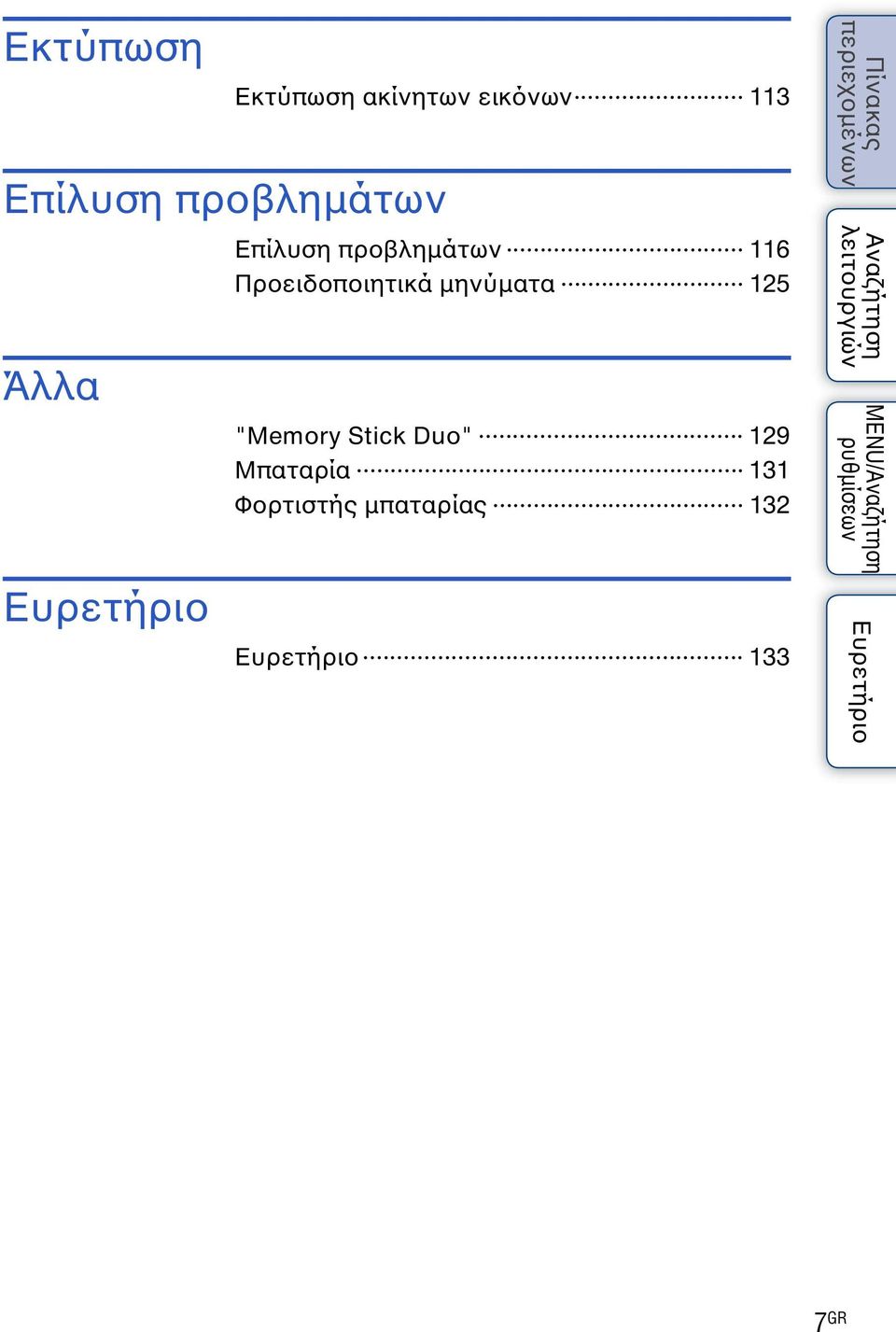 Προειδοποιητικά μηνύματα 125 "Memory Stick Duo"