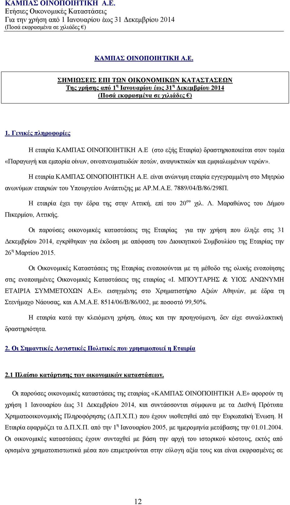 Μ.Α.Ε. 7889/04/Β/86/298Π. Η εταιρία έχει την έδρα της στην Αττική, επί του 20 ου Πικερμίου, Αττικής. χιλ. Λ.