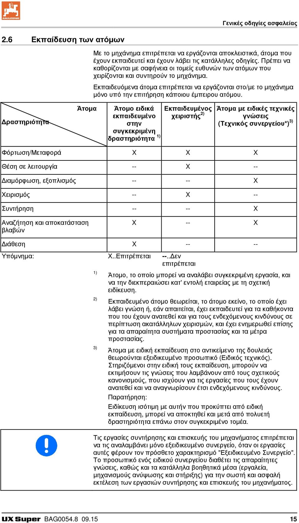 Εκπαιδευόμενα άτμα επιτρέπεται να εργάζνται στ/με τ μηχάνημα μόν υπό την επιτήρηση κάπιυ έμπειρυ ατόμυ.