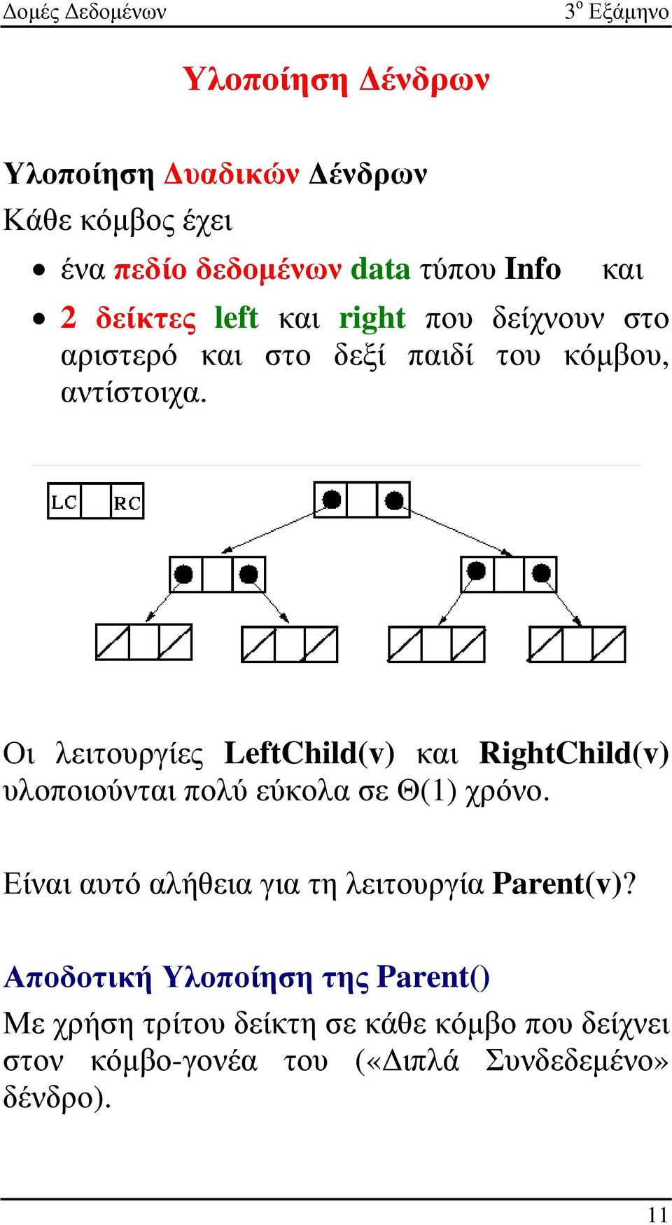 Οι λειτουργίες LeftChild(v) και RightChild(v) υλοποιούνται πολύ εύκολα σε Θ(1) χρόνο.