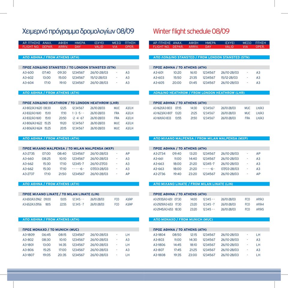 ΛΟΝΔΙΝΟ HEATHROW / FROM LONDON HEATHROW (LHR) ΠΡΟΣ ΛΟΝΔΙΝΟ HEATHROW / TO LONDON HEATHROW (LHR) A3-802/A3-1620 08:30 12:25 12 34567 26/10-28/03 MUC A3/LH A3-832/A3-1610 15:10 17:10 1-3 - 5 - -