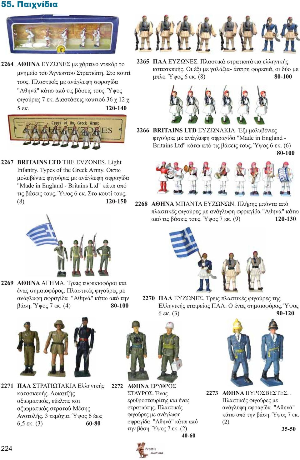 (8) 80-100 2267 BRITAINS LTD THE EVZONES. Light Infantry. Types of the Greek Army. Οκτω μολυβένιες φιγούρες με ανάγλυφη σφραγίδα "Made in England - Britains Ltd" κάτω από τις βάσεις τους. Ύψος 6 εκ.