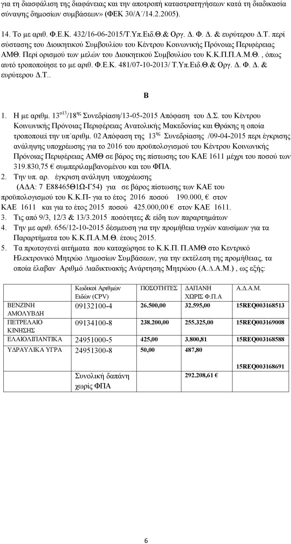 Φ.Ε.Κ. 481/07-10-2013/ Τ.Υπ.Ειδ.Θ.& Οργ. Δ. Φ. Δ. & ευρύτερου Δ.Τ.. Β 1. H με αριθμ. 13 ο13 /18 ης Συ