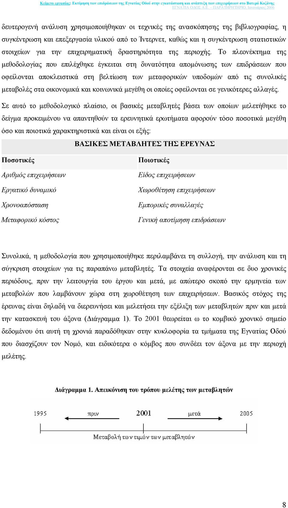 Το πλεονέκτηµα της µεθοδολογίας που επιλέχθηκε έγκειται στη δυνατότητα αποµόνωσης των επιδράσεων που οφείλονται αποκλειστικά στη βελτίωση των µεταφορικών υποδοµών από τις συνολικές µεταβολές στα