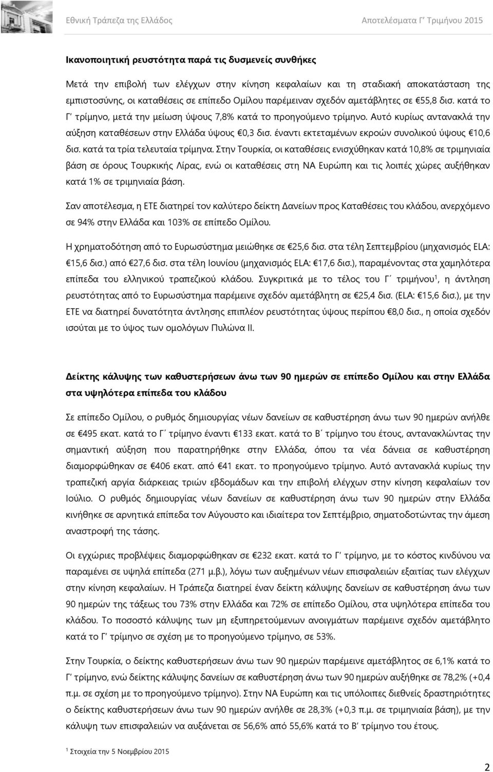 έναντι εκτεταμένων εκροών συνολικού ύψους 0,6 δισ. κατά τα τρία τελευταία τρίμηνα.