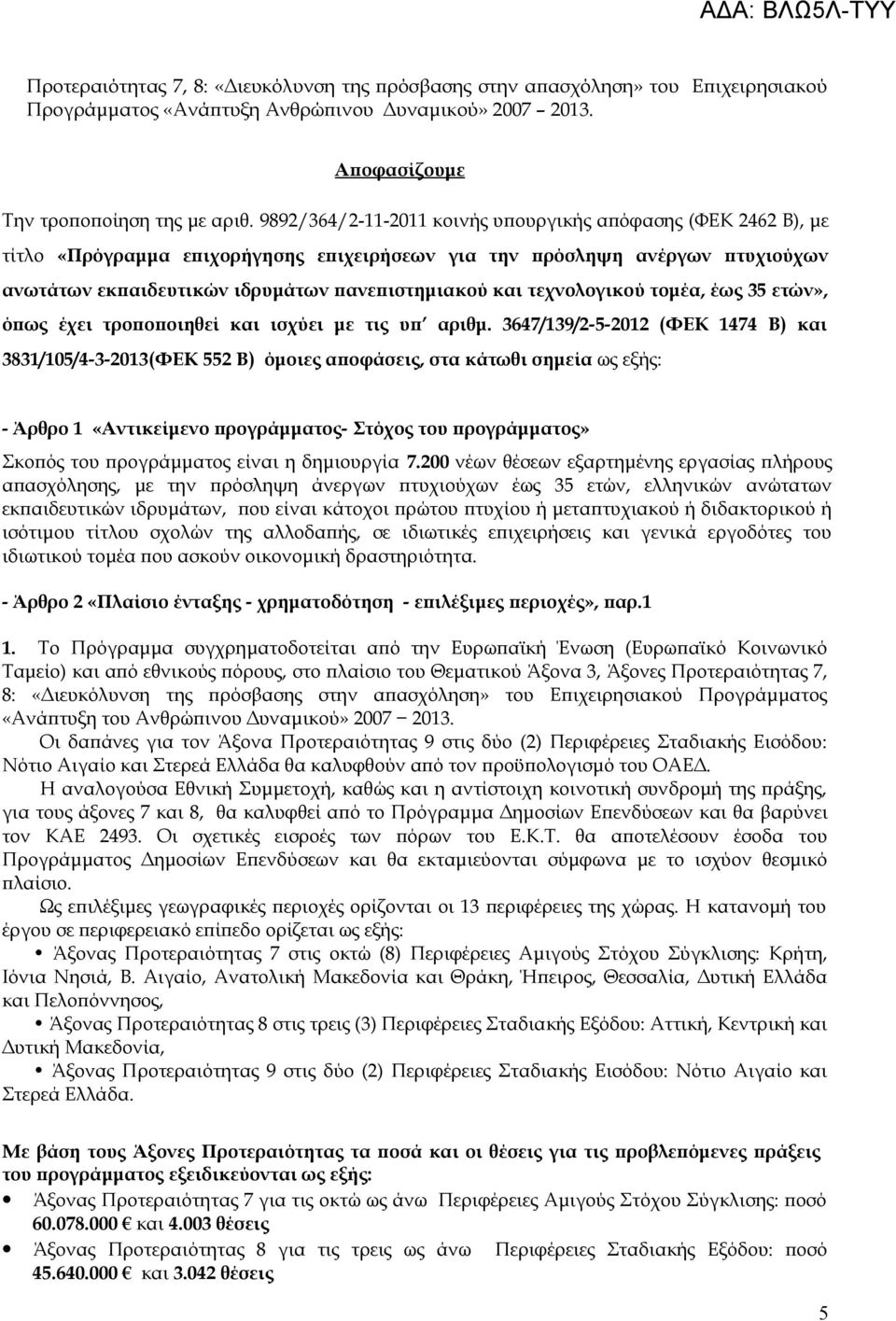 τεχνολογικού τομέα, έως 35 ετών», όπως έχει τροποποιηθεί και ισχύει με τις υπ αριθμ.