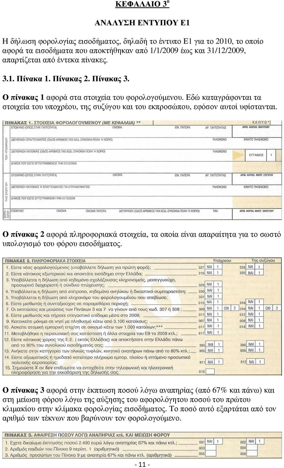 Εδώ καταγράφονται τα στοιχεία του υποχρέου, της συζύγου και του εκπροσώπου, εφόσον αυτοί υφίστανται.