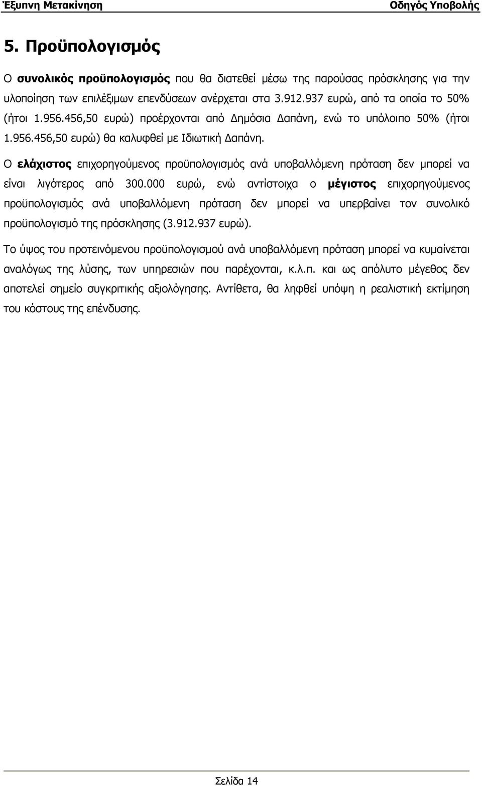 Ο ελάχιστος επιχορηγούμενος προϋπολογισμός ανά υποβαλλόμενη πρόταση δεν μπορεί να είναι λιγότερος από 300.