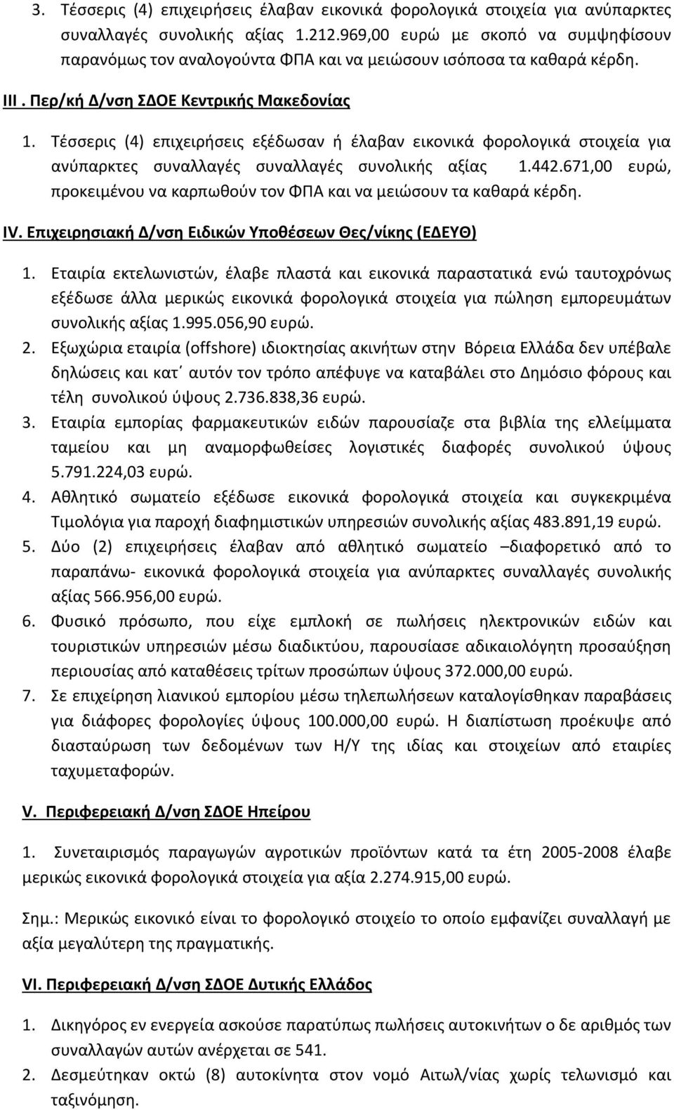 Τέσσερις (4) επιχειρήσεις εξέδωσαν ή έλαβαν εικονικά φορολογικά στοιχεία για ανύπαρκτες συναλλαγές συναλλαγές συνολικής αξίας 1.442.