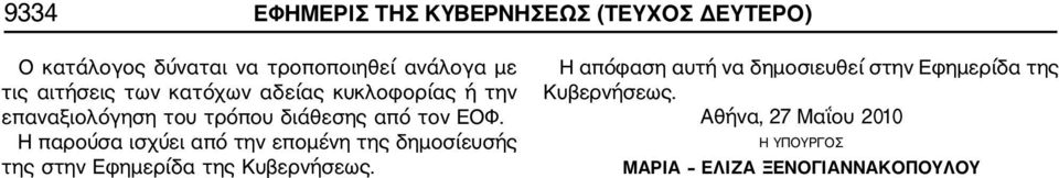 Η παρούσα ισχύει από την επομένη της δημοσίευσής της στην Εφημερίδα της Κυβερνήσεως.