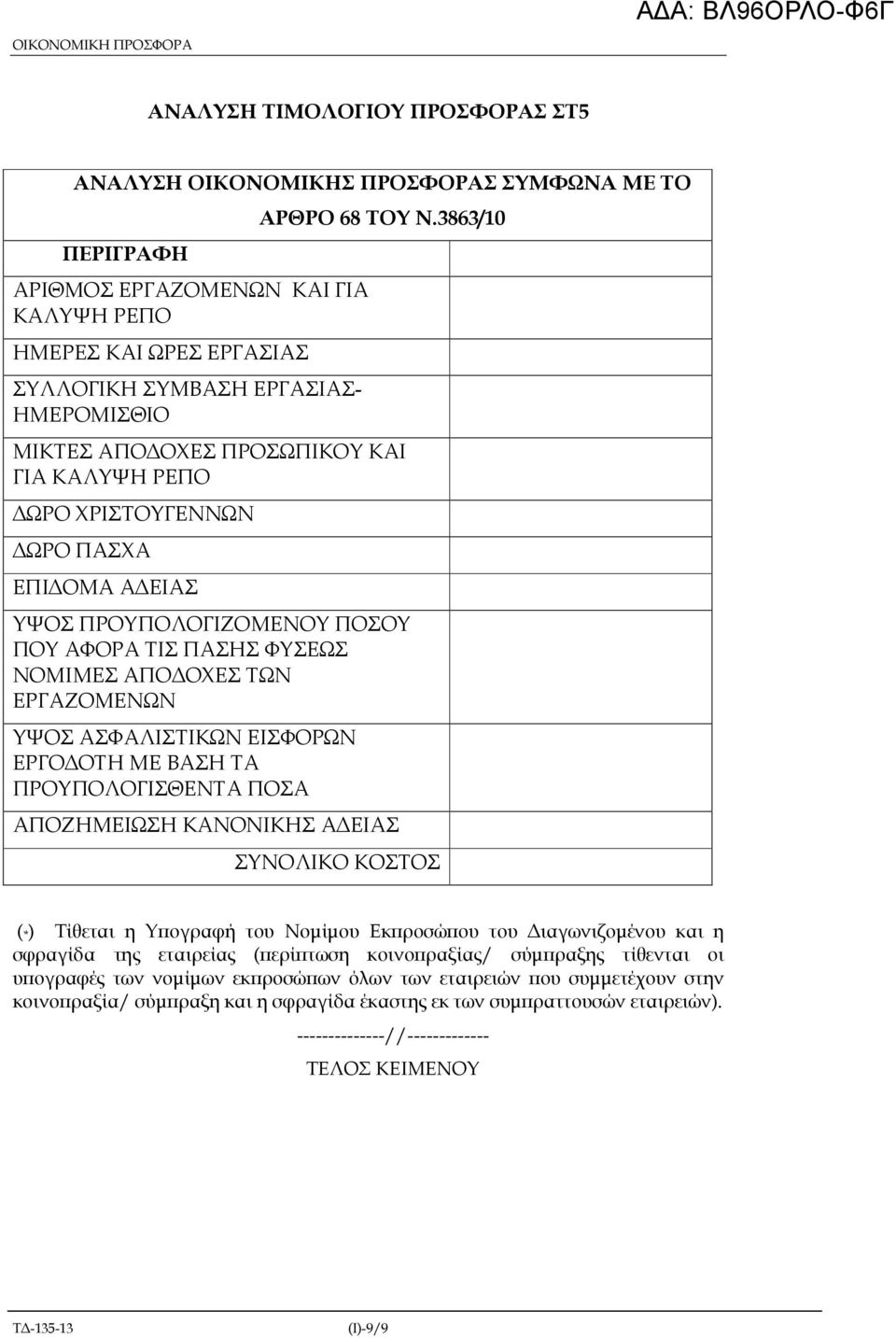 3863/10 ΜΙΚΤΕΣ ΑΠΟ ΟΧΕΣ ΠΡΟΣΩΠΙΚΟΥ ΚΑΙ ΓΙΑ ΚΑΛΥΨΗ ΡΕΠΟ ΩΡΟ ΧΡΙΣΤΟΥΓΕΝΝΩΝ ΩΡΟ ΠΑΣΧΑ ΕΠΙ ΟΜΑ Α ΕΙΑΣ ΥΨΟΣ ΠΡΟΥΠΟΛΟΓΙΖΟΜΕΝΟΥ ΠΟΣΟΥ ΠΟΥ ΑΦΟΡΑ ΤΙΣ ΠΑΣΗΣ ΦΥΣΕΩΣ ΝΟΜΙΜΕΣ ΑΠΟ ΟΧΕΣ ΤΩΝ ΕΡΓΑΖΟΜΕΝΩΝ ΥΨΟΣ