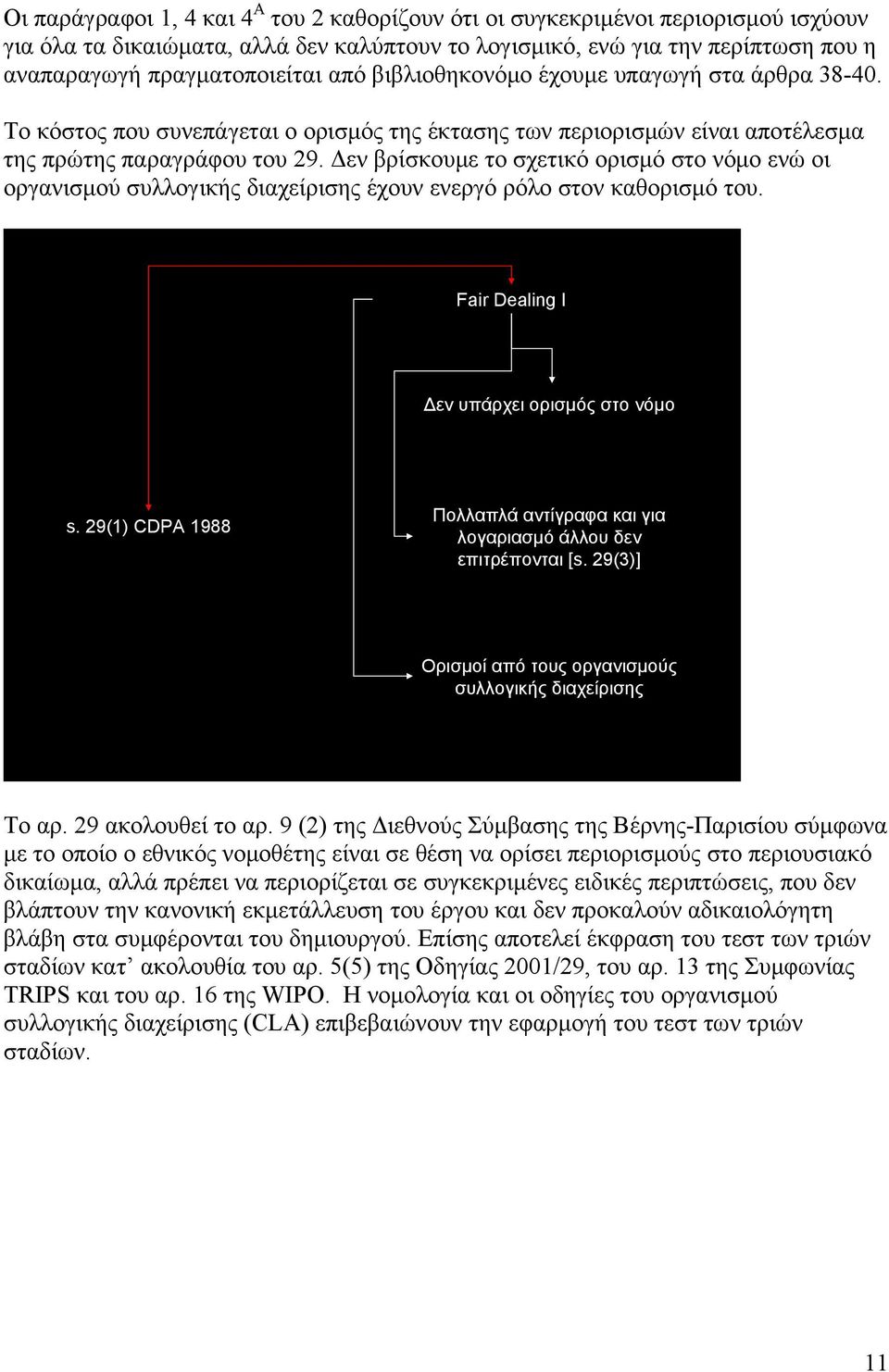 Δεν βρίσκουμε το σχετικό ορισμό στο νόμο ενώ οι οργανισμού συλλογικής διαχείρισης έχουν ενεργό ρόλο στον καθορισμό του. Fair Dealing I Δεν υπάρχει ορισμός στο νόμο s.