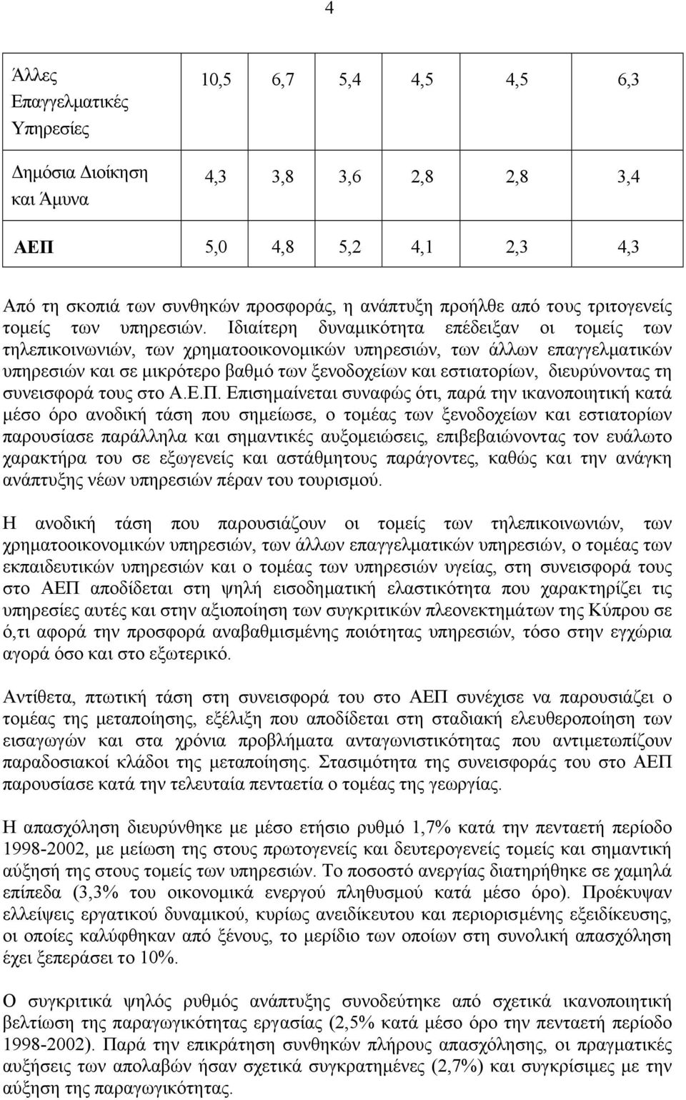 Ιδιαίτερη δυναµικότητα επέδειξαν οι τοµείς των τηλεπικοινωνιών, των χρηµατοοικονοµικών υπηρεσιών, των άλλων επαγγελµατικών υπηρεσιών και σε µικρότερο βαθµό των ξενοδοχείων και εστιατορίων,