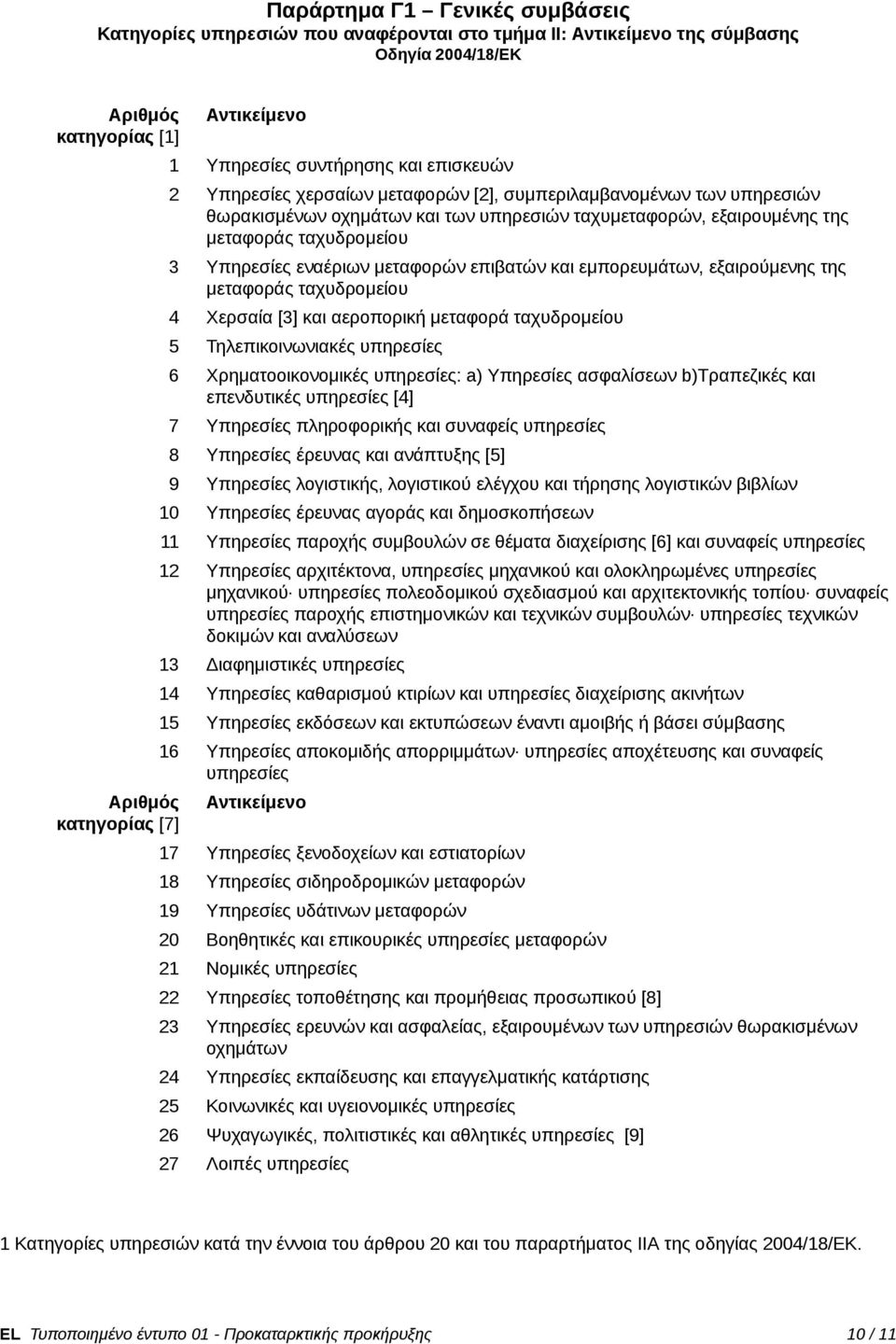 Υπηρεσίες εναέριων μεταφορών επιβατών και εμπορευμάτων, εξαιρούμενης της μεταφοράς ταχυδρομείου 4 Χερσαία [3] και αεροπορική μεταφορά ταχυδρομείου 5 Τηλεπικοινωνιακές υπηρεσίες 6 Χρηματοοικονομικές