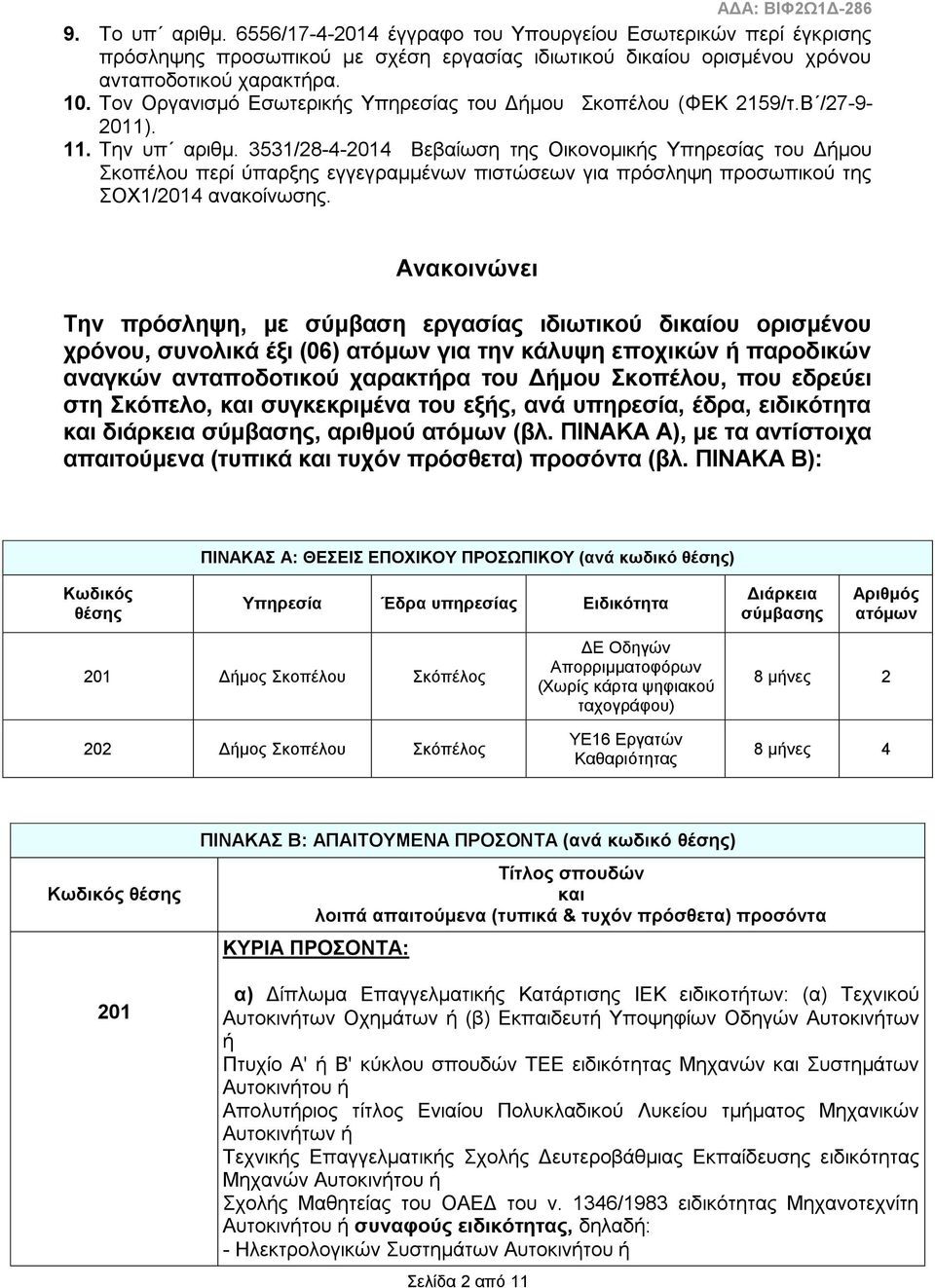 3531/28-4-2014 Βεβαίσζε ηεο Οηθνλνκηθήο Τπεξεζίαο ηνπ Γήκνπ θνπέινπ πεξί ύπαξμεο εγγεγξακκέλσλ πηζηώζεσλ γηα πξόζιεςε πξνζσπηθνύ ηεο ΟΥ1/2014 αλαθνίλσζεο.