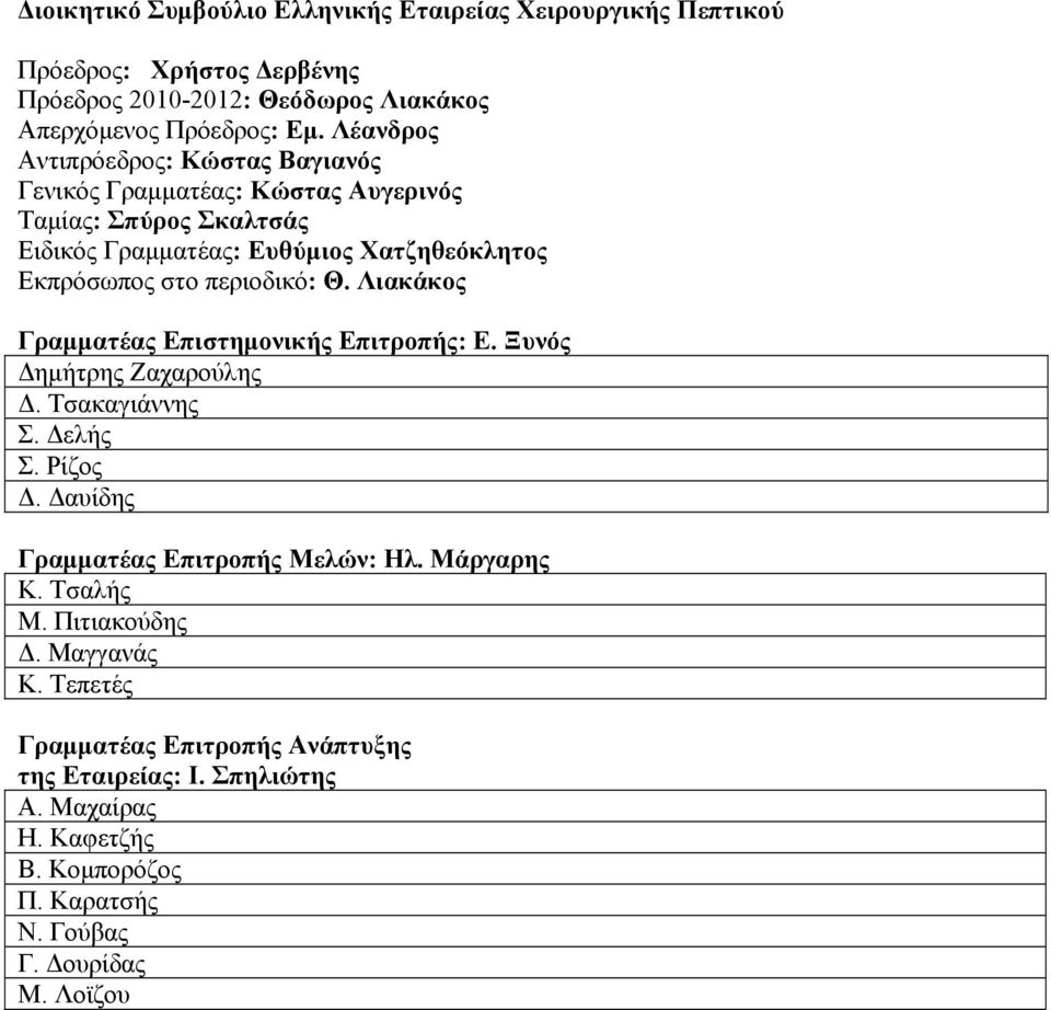 περιοδικό: Θ. Λιακάκος Γραμματέας Επιστημονικής Επιτροπής: Ε. Ξυνός Δημήτρης Ζαχαρούλης Δ. Τσακαγιάννης Σ. Δελής Σ. Ρίζος Δ. Δαυίδης Γραμματέας Επιτροπής Μελών: Ηλ.