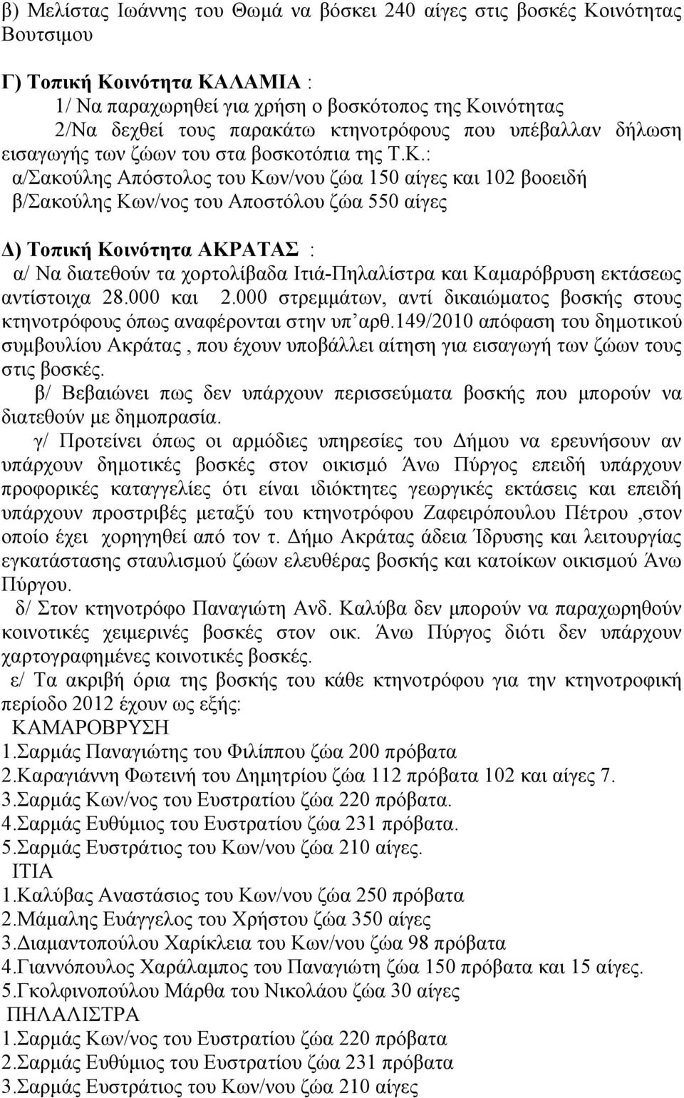 000 στρεμμάτων, αντί δικαιώματος βοσκής στους κτηνοτρόφους όπως αναφέρονται στην υπ αρθ.