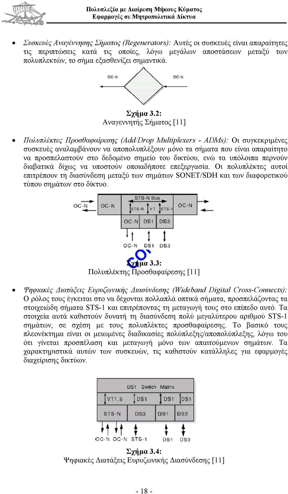 2: Αναγεννητής Σήµατος [11] Πολυπλέκτες Προσθαφαίρεσης (Add/Drop Multiplexers - ADMs): Οι συγκεκριµένες συσκευές αναλαµβάνουν να αποπολυπλέξουν µόνο τα σήµατα που είναι απαραίτητο να προσπελαστούν