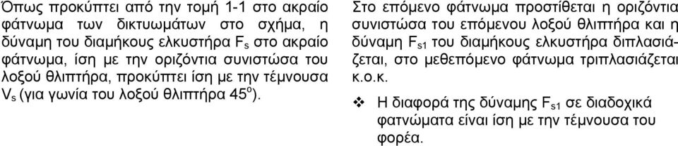 Στο επόμενο φάτνωμα προστίθεται η οριζόντια συνιστώσα του επόμενου λοξού θλιπτήρα και η δύναμη F s1 του διαμήκους ελκυστήρα