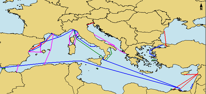 Χάρτης 4.2. Η κύρια θαλάσσια εμπορική διαδρομή ης Μεσόγειου Θάλασσας Πηγή: Mel Austen, J. L., 2013. Maritime Transport. [Ηλεκτρονικό] Available at: http://www.marine-vectors.eu/pdf/fs-05_transport.