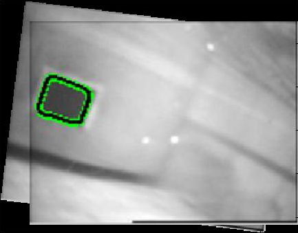 Σχήµα 4: Το µωσαϊκό µεταξύ των εικόνων 1 και 2 Στα Σχήµατα 1 και 2 παρατηρούµε δύο διαδοχικές εικόνες που προκύπτουν κατά την κίνηση ενός υποβρυχίου οχήµατος γύρω από ένα στόχο, µέσω ηµι-αυτόνοµου