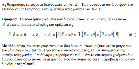 Εσωτερικό (Αριθμητικό) γινόμενο διανυσμάτων α β = α x, α