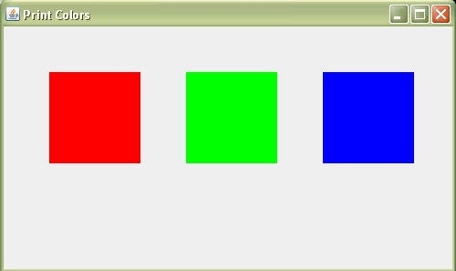pane.add(mycolors); setcontentpane(pane); setvisible(true); class PrintMyColors extends JPanel public void paintcomponent(graphics comp) super.