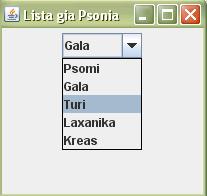 Η εκτέλεση του παραπάνω προγράµµατος (javac ListaPsonia.java και java ListaPsonia) εµφανίζει το ακόλουθο πλαίσιο: 10.24.