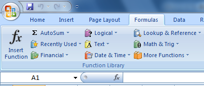 Συναρτήσεις(functions) Formulas Tab Στην Excel υπάρχουν εκατοντάδες συναρτήσεις που μπορούν να χρησιμοποιηθούν.