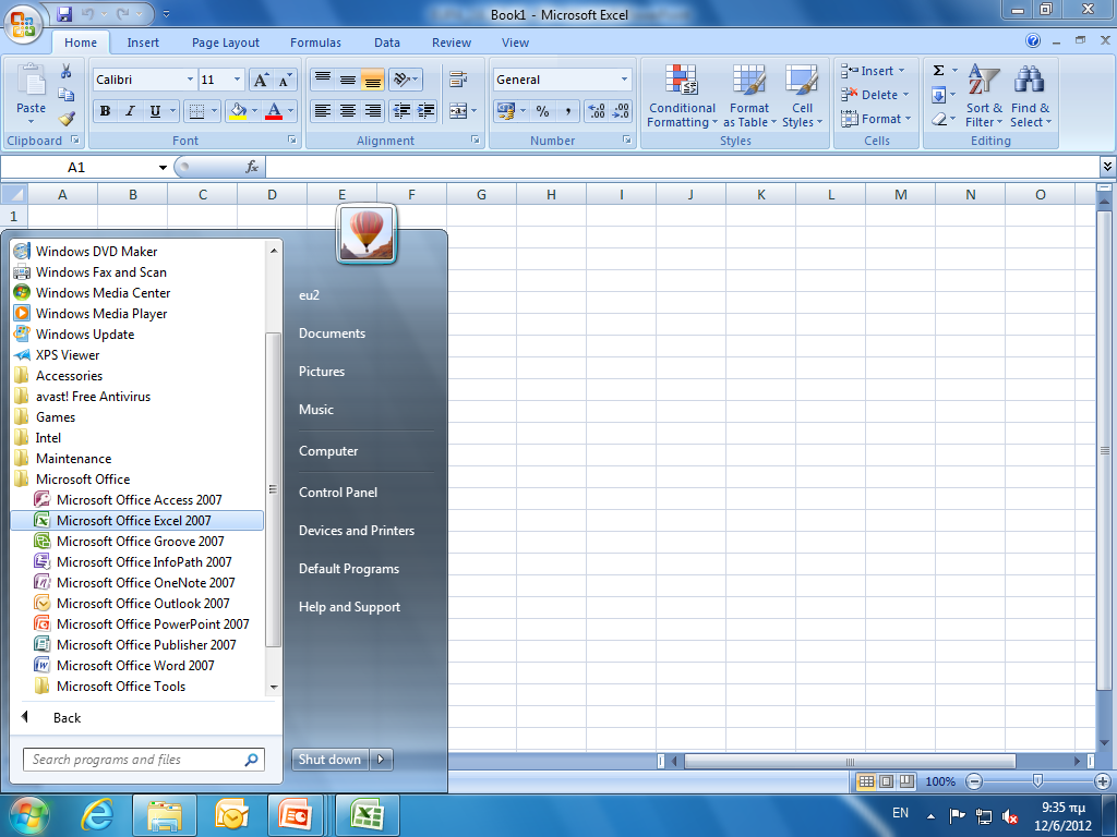 Microsoft Excel- Φύλλα Εργασίας Περιβάλλον Εκκίνησης Η Microsoft Excel ανοίγει αυτόματα ένα κενό φύλλο