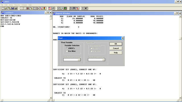 Η εντολή DEBUG (Ctrl+D) χρησιµοποιείται από το πρόγραµµα σε περιπτώσεις όπου το µοντέλο µας δεν έχει εφικτή λύση ή είναι µη φραγµένο.