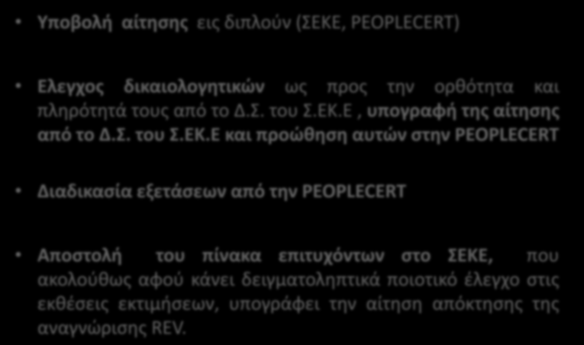 Διαδικασία Πιστοποίησης Υποβολή αίτησης εις διπλούν (ΣΕΚΕ