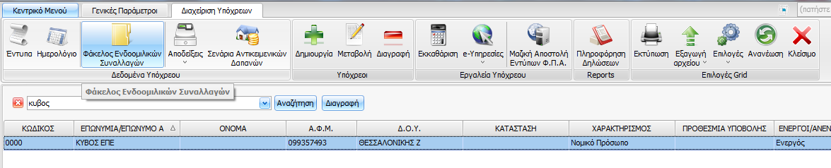 Πραγματοποιείται σύνδεση με το on line support tool για την λήψη οδηγιών για την λειτουργία του Ημερολογίου Πραγματοποιείται κλείσιμο της φόρμας επεξεργασίας του Ημερολογίου 7 Φάκελος Ενδοομιλικών