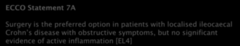 Στενωτική νοσος Crohn τελικού ειλεού (L1B2) ECCO Statement 7A Surgery is the preferred option in patients with localised ileocaecal Crohn s disease with obstructive symptoms, but no significant
