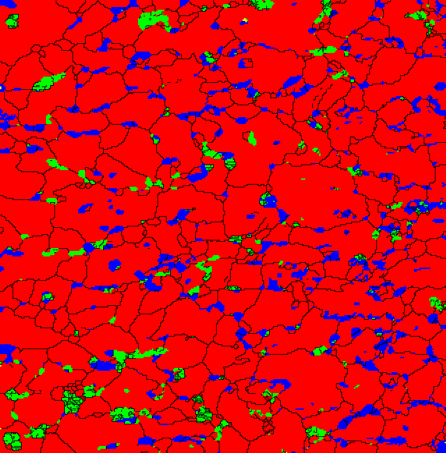 ΔΟΚΙΜΙΟ C3(30mins) =20 µm; Phases; Step=0,2 µm; Grid320x325 Εικόνα 6-86 : Χάρτης απεικόνισης των φάσεων που ανιχνεύθηκαν με την τεχνική EBSD.