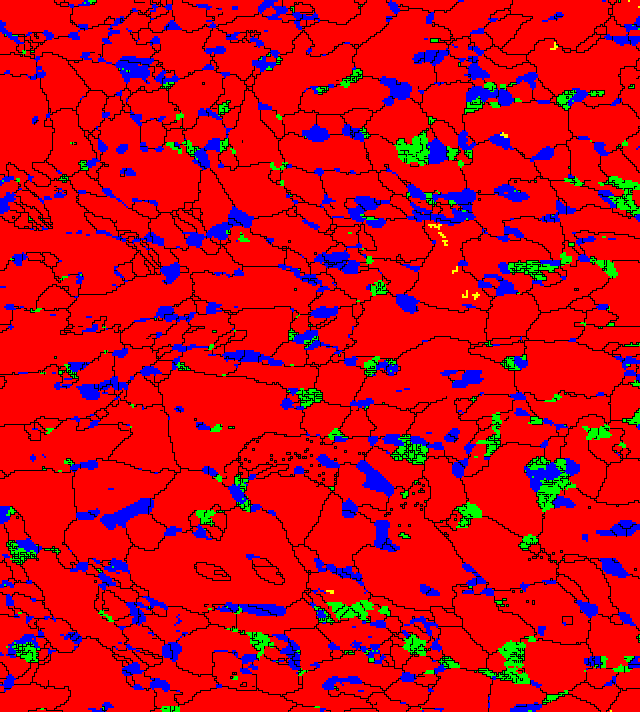 ΔΟΚΙΜΙΟ C10(60mins) =20 µm; Phases; Step=0,2 µm; Grid320x356 Εικόνα 6-87: Χάρτης απεικόνισης των φάσεων που ανιχνεύθηκαν με την τεχνική EBSD.