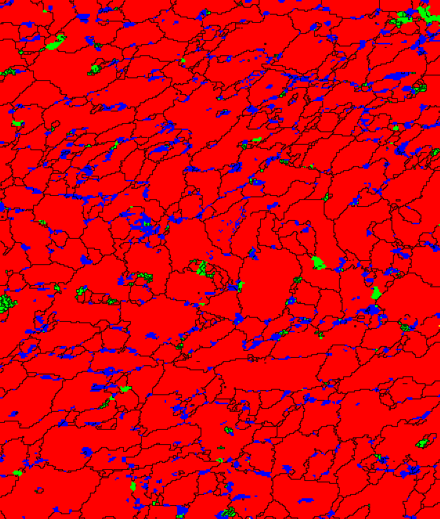 ΔΟΚΙΜΙΟ C11(180mins) =20 µm; Phases; Step=0,2 µm; Grid318x375 Εικόνα 6-88: Χάρτης απεικόνισης των φάσεων που ανιχνεύθηκαν με την τεχνική EBSD.
