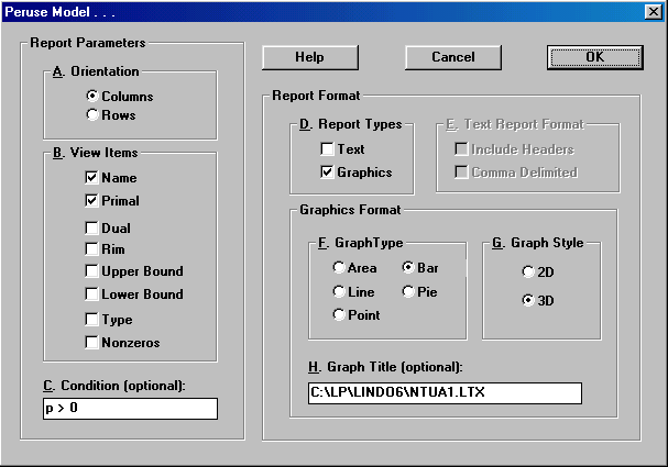 Menu REPORTS (Command Peruse) Επιλογή µεταβλητής/περιορισµού Επιλογή είδους