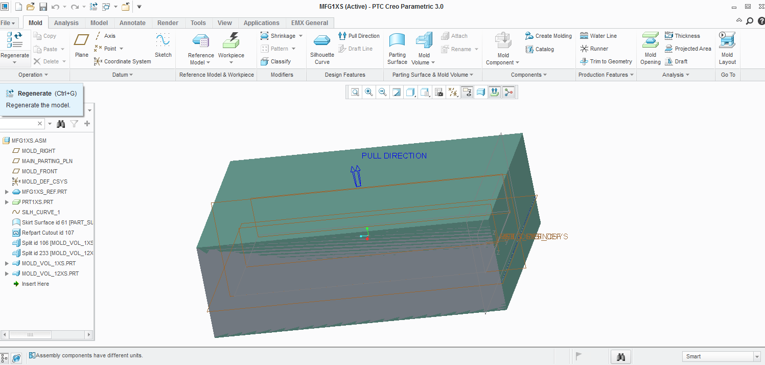 3.2 Περιβάλλον Manufacturing/Mold Cavity Το περιβάλλον αυτό χρησιμοποιήθηκε για το σχεδιασμό της μήτρας του καλουπιού.