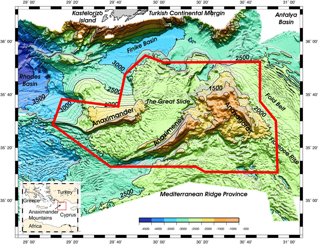 Κεφάλαιο 2 Υλικά & Μέθοδοι διακριτά όρη που ονομάζονται Αναξίμανδρος (sensu stricto) στα δυτικά, Αναξιμένης προς τα νότια-κεντρικά και Αναξαγόρας στα ανατολικά, ενώ υπάρχουν και πολλοί μικρότεροι
